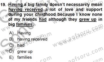 Bağlamsal Dilbilgisi 3 Dersi 2015 - 2016 Yılı (Final) Dönem Sonu Sınav Soruları 19. Soru