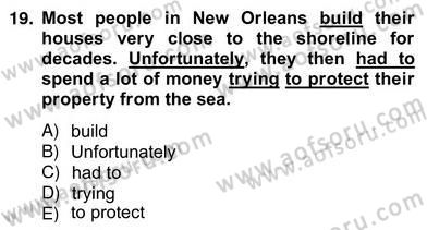 Bağlamsal Dilbilgisi 4 Dersi 2012 - 2013 Yılı (Vize) Ara Sınav Soruları 19. Soru