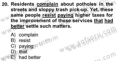 Bağlamsal Dilbilgisi 4 Dersi 2012 - 2013 Yılı (Vize) Ara Sınav Soruları 20. Soru