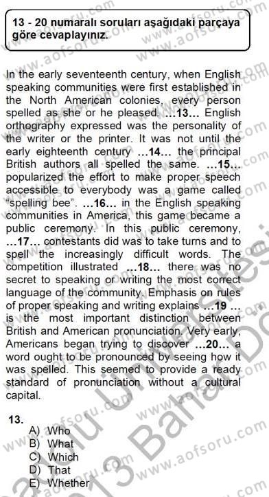 Bağlamsal Dilbilgisi 4 Dersi 2012 - 2013 Yılı (Final) Dönem Sonu Sınav Soruları 13. Soru