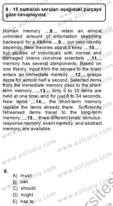 Bağlamsal Dilbilgisi 4 Dersi 2013 - 2014 Yılı (Final) Dönem Sonu Sınav Soruları 8. Soru
