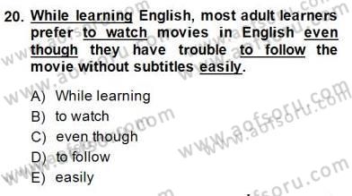 Bağlamsal Dilbilgisi 4 Dersi 2014 - 2015 Yılı (Final) Dönem Sonu Sınavı 20. Soru