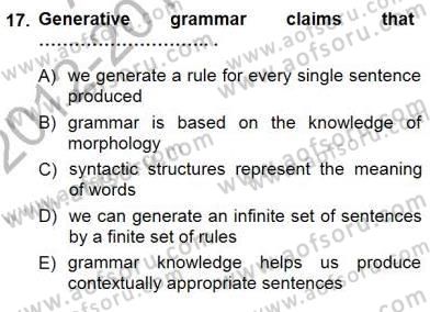 Dilbilim 1 Dersi 2012 - 2013 Yılı (Final) Dönem Sonu Sınav Soruları 17. Soru