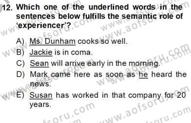 Dilbilim 1 Dersi 2013 - 2014 Yılı (Final) Dönem Sonu Sınav Soruları 12. Soru