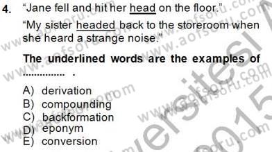 Dilbilim 1 Dersi 2014 - 2015 Yılı (Final) Dönem Sonu Sınav Soruları 4. Soru