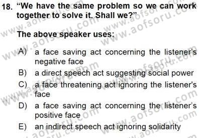 Dilbilim 1 Dersi 2015 - 2016 Yılı (Final) Dönem Sonu Sınav Soruları 18. Soru