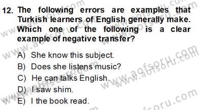 Dilbilim 2 Dersi 2013 - 2014 Yılı (Final) Dönem Sonu Sınav Soruları 12. Soru