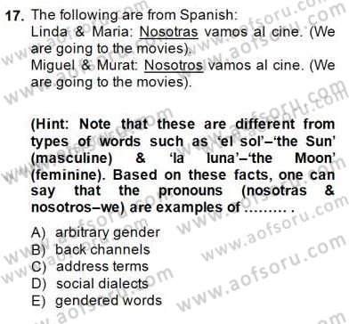 Dilbilim 2 Dersi 2014 - 2015 Yılı (Final) Dönem Sonu Sınav Soruları 17. Soru