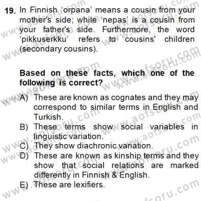 Dilbilim 2 Dersi 2014 - 2015 Yılı (Final) Dönem Sonu Sınavı 19. Soru