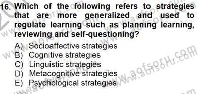 Çocuklara Yabancı Dil Öğretimi 1 Dersi 2012 - 2013 Yılı (Final) Dönem Sonu Sınav Soruları 16. Soru