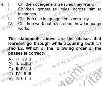 Çocuklara Yabancı Dil Öğretimi 1 Dersi 2012 - 2013 Yılı (Final) Dönem Sonu Sınav Soruları 4. Soru