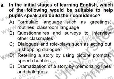 Çocuklara Yabancı Dil Öğretimi 1 Dersi 2012 - 2013 Yılı (Final) Dönem Sonu Sınav Soruları 9. Soru