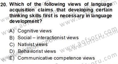 Çocuklara Yabancı Dil Öğretimi 1 Dersi 2013 - 2014 Yılı (Vize) Ara Sınav Soruları 20. Soru