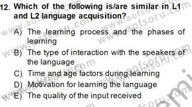 Çocuklara Yabancı Dil Öğretimi 1 Dersi 2013 - 2014 Yılı (Final) Dönem Sonu Sınav Soruları 12. Soru