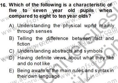 Çocuklara Yabancı Dil Öğretimi 1 Dersi 2013 - 2014 Yılı (Final) Dönem Sonu Sınav Soruları 16. Soru