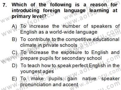 Çocuklara Yabancı Dil Öğretimi 1 Dersi 2013 - 2014 Yılı (Final) Dönem Sonu Sınav Soruları 7. Soru
