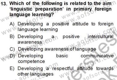 Çocuklara Yabancı Dil Öğretimi 1 Dersi 2013 - 2014 Yılı Tek Ders Sınav Soruları 13. Soru