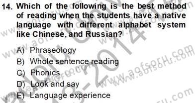 Çocuklara Yabancı Dil Öğretimi 1 Dersi 2013 - 2014 Yılı Tek Ders Sınav Soruları 14. Soru