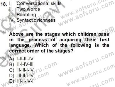 Çocuklara Yabancı Dil Öğretimi 1 Dersi 2013 - 2014 Yılı Tek Ders Sınav Soruları 18. Soru