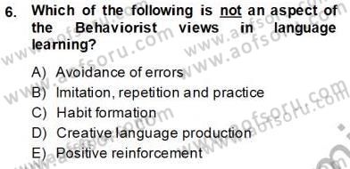 Çocuklara Yabancı Dil Öğretimi 1 Dersi 2013 - 2014 Yılı Tek Ders Sınav Soruları 6. Soru