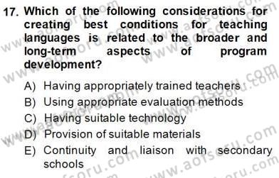 Çocuklara Yabancı Dil Öğretimi 1 Dersi 2014 - 2015 Yılı (Vize) Ara Sınav Soruları 17. Soru