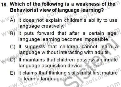 Çocuklara Yabancı Dil Öğretimi 1 Dersi 2014 - 2015 Yılı (Vize) Ara Sınav Soruları 18. Soru