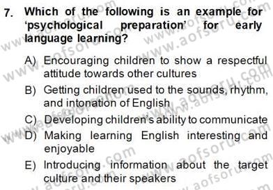 Çocuklara Yabancı Dil Öğretimi 1 Dersi 2014 - 2015 Yılı (Vize) Ara Sınav Soruları 7. Soru