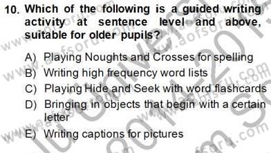 Çocuklara Yabancı Dil Öğretimi 1 Dersi 2014 - 2015 Yılı (Final) Dönem Sonu Sınav Soruları 10. Soru