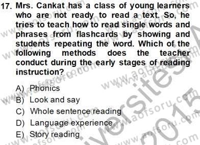 Çocuklara Yabancı Dil Öğretimi 1 Dersi 2014 - 2015 Yılı (Final) Dönem Sonu Sınav Soruları 17. Soru