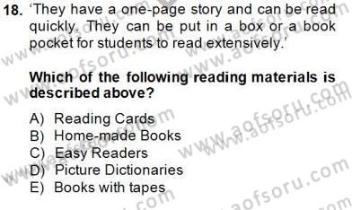 Çocuklara Yabancı Dil Öğretimi 1 Dersi 2014 - 2015 Yılı (Final) Dönem Sonu Sınav Soruları 18. Soru