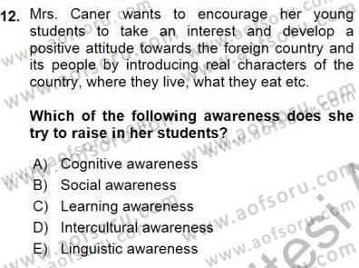 Çocuklara Yabancı Dil Öğretimi 1 Dersi 2015 - 2016 Yılı (Vize) Ara Sınav Soruları 12. Soru