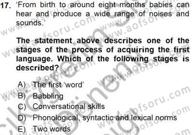 Çocuklara Yabancı Dil Öğretimi 1 Dersi 2015 - 2016 Yılı (Vize) Ara Sınav Soruları 17. Soru