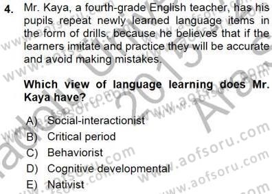 Çocuklara Yabancı Dil Öğretimi 1 Dersi 2015 - 2016 Yılı (Vize) Ara Sınav Soruları 4. Soru