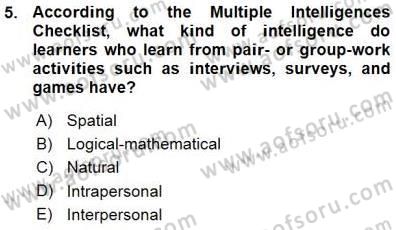 Çocuklara Yabancı Dil Öğretimi 1 Dersi 2015 - 2016 Yılı (Vize) Ara Sınav Soruları 5. Soru
