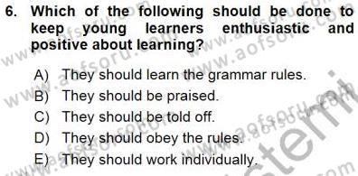 Çocuklara Yabancı Dil Öğretimi 1 Dersi 2015 - 2016 Yılı (Vize) Ara Sınav Soruları 6. Soru