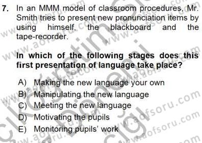 Çocuklara Yabancı Dil Öğretimi 1 Dersi 2015 - 2016 Yılı (Vize) Ara Sınav Soruları 7. Soru