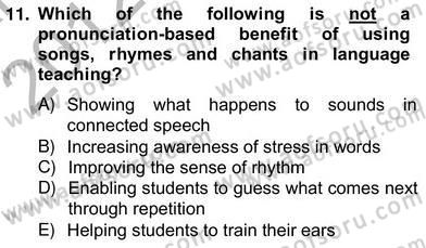 Çocuklara Yabancı Dil Öğretimi 2 Dersi 2012 - 2013 Yılı (Vize) Ara Sınav Soruları 11. Soru