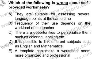 Çocuklara Yabancı Dil Öğretimi 2 Dersi 2012 - 2013 Yılı (Vize) Ara Sınav Soruları 6. Soru