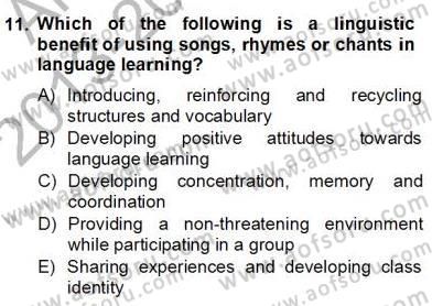 Çocuklara Yabancı Dil Öğretimi 2 Dersi 2013 - 2014 Yılı (Final) Dönem Sonu Sınavı 11. Soru