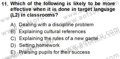 Çocuklara Yabancı Dil Öğretimi 2 Dersi 2014 - 2015 Yılı (Final) Dönem Sonu Sınavı 11. Soru