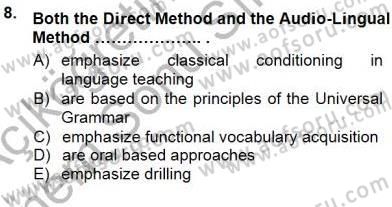 İngilizce Öğretiminde Yaklaşımlar Dersi 2012 - 2013 Yılı (Final) Dönem Sonu Sınav Soruları 8. Soru