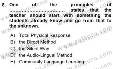 İngilizce Öğretiminde Yaklaşımlar Dersi 2015 - 2016 Yılı (Final) Dönem Sonu Sınav Soruları 8. Soru