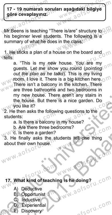 Dilbilgisi Öğretimi Dersi 2012 - 2013 Yılı (Vize) Ara Sınav Soruları 17. Soru