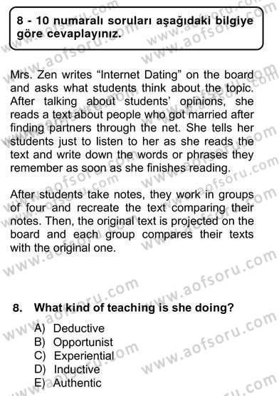 Dilbilgisi Öğretimi Dersi 2012 - 2013 Yılı (Vize) Ara Sınav Soruları 8. Soru