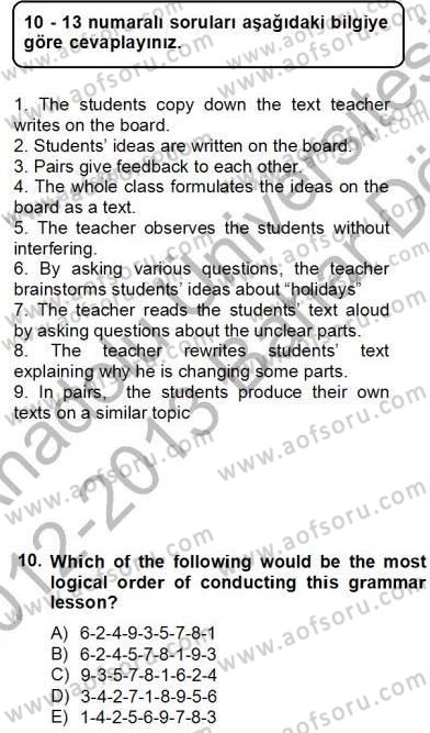 Dilbilgisi Öğretimi Dersi 2012 - 2013 Yılı (Final) Dönem Sonu Sınav Soruları 10. Soru