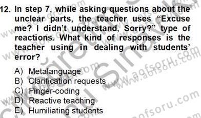 Dilbilgisi Öğretimi Dersi 2012 - 2013 Yılı (Final) Dönem Sonu Sınav Soruları 12. Soru