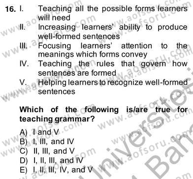 Dilbilgisi Öğretimi Dersi 2013 - 2014 Yılı (Vize) Ara Sınavı 16. Soru