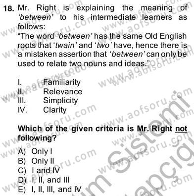 Dilbilgisi Öğretimi Dersi 2013 - 2014 Yılı (Vize) Ara Sınav Soruları 18. Soru