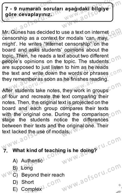 Dilbilgisi Öğretimi Dersi 2013 - 2014 Yılı (Vize) Ara Sınav Soruları 7. Soru