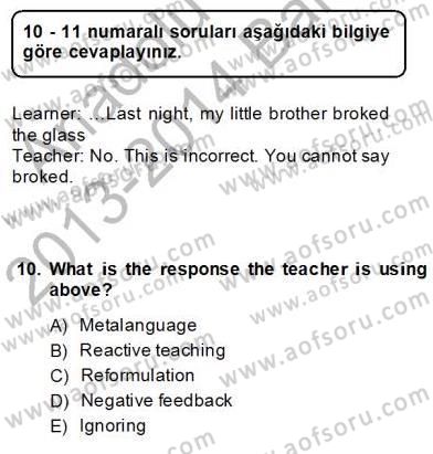 Dilbilgisi Öğretimi Dersi 2013 - 2014 Yılı (Final) Dönem Sonu Sınav Soruları 10. Soru